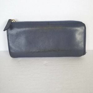 Porter Girl Leather Wallet Large Navy Blue Zip Around Accordion Card Holder